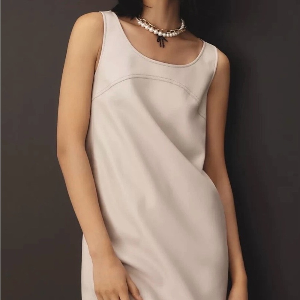 NWT Anthropologie Pilcro Faux-Leather Scoop-Neck Shift Mini Dress $148 Sz 2